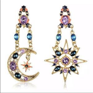 Crystal Boho Sun & Moon Drop Earrings